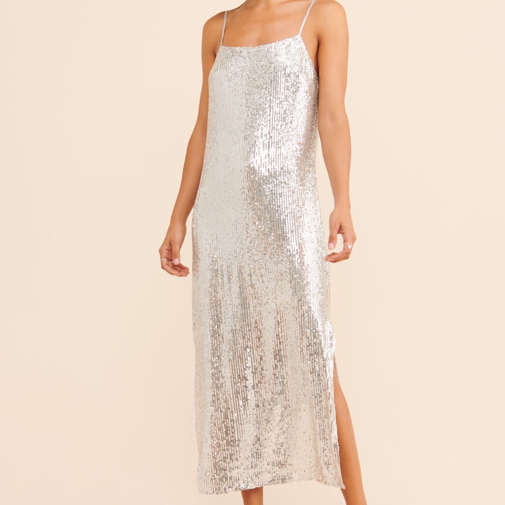 Endless Rose Silver Sequin Midi Dress